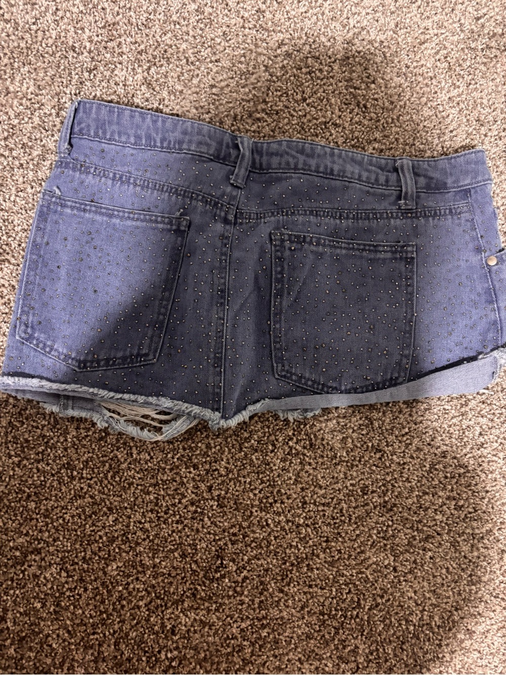 Denim Distressed Studded Women’s Shorts - Blue - Picture 3 of 3
